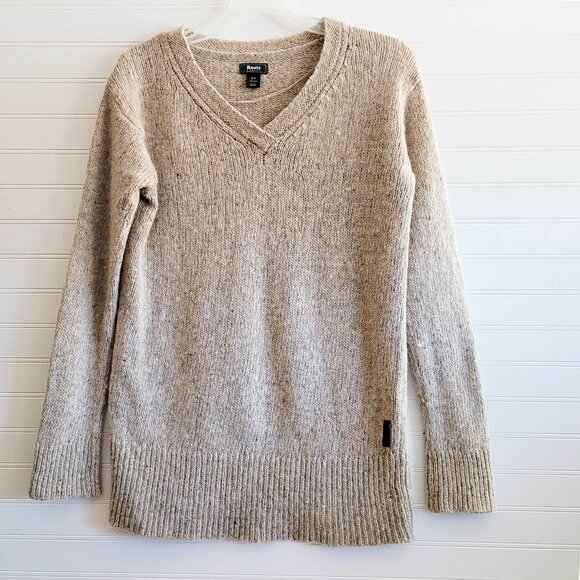 Roots Canada Sweater Size Small Beige Fleck V Neck Merino Alpaca Blend - Picture 1 of 9